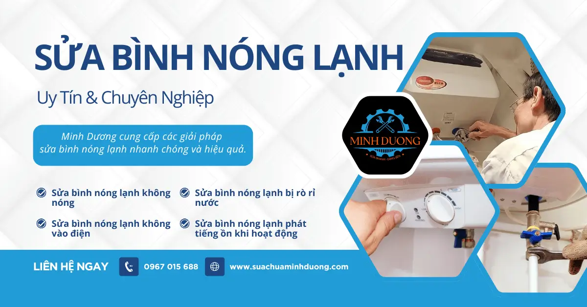 Thợ kỹ thuật Minh Dương đang kiểm tra và sửa chữa bình nóng lạnh tại nhà khách hàng