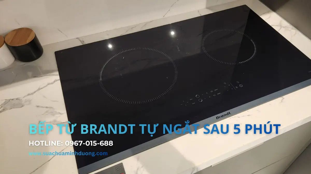 Thợ chuyên nghiệp đang kiểm tra mạch điều khiển bếp từ Brandt bị lỗi tự ngắt.