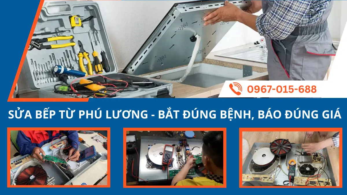 Thợ kỹ thuật Minh Dương Fix đang sửa mạch Inverter bếp từ chuyên nghiệp cho khách hàng tại phường Phú Lương