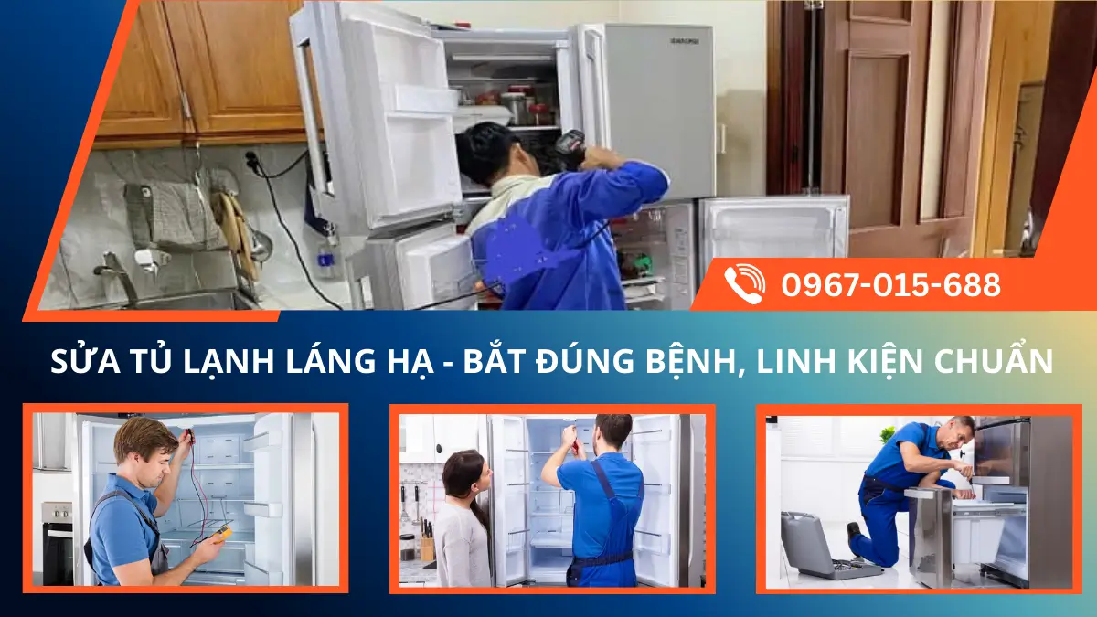 Kỹ thuật viên Minh Dương Fix đang nạp gas R600a cho tủ lạnh Side by Side tại chung cư Láng Hạ