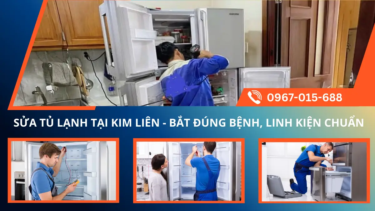 Thợ sửa tủ lạnh Minh Dương Fix đang đo kiểm thông số cho tủ lạnh gia đình tại khu tập thể Kim Liên