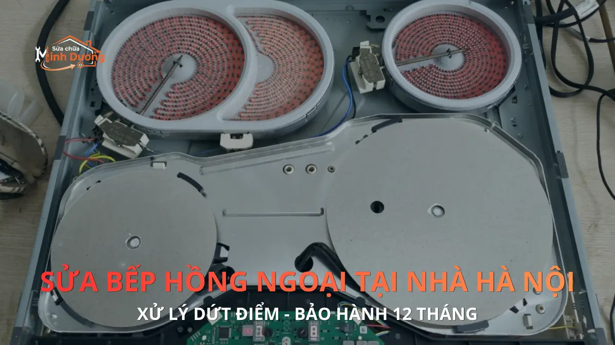 Thợ kỹ thuật Minh Dương Fix đo kiểm tra bo mạch và sửa bếp hồng ngoại tại nhà Hà Nội