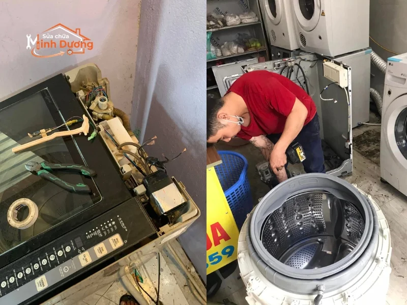 Kỹ thuật sửa máy giặt âm tủ không xước sàn tại Sunshine Garden