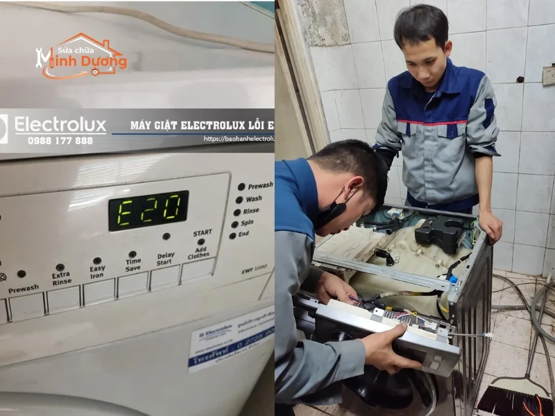 Kỹ thuật viên đang xử lý lỗi bo mạch máy giặt Samsung AI AddWash