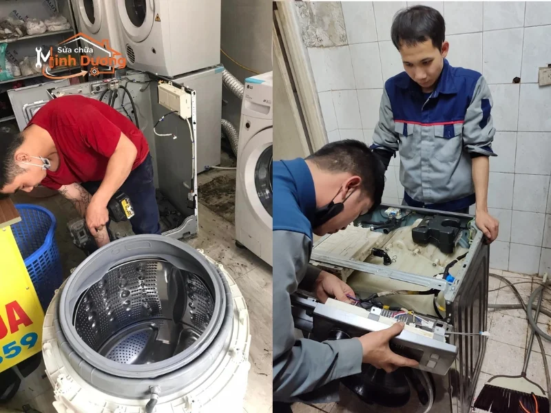 Kỹ thuật tháo mâm từ máy giặt LG Inverter tại KĐT Đặng Xá.