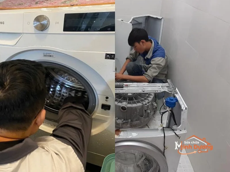 Kỹ thuật viên xử lý bo mạch máy giặt Miele nhập khẩu nguyên chiếc từ Âu