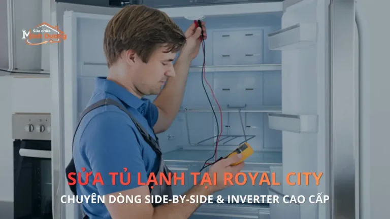 Kỹ thuật viên Minh Dương Fix sửa tủ lạnh Hitachi Side-by-side tại Royal City