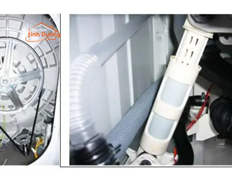 Thụt giảm xóc máy giặt bị gãy, chảy mỡ đen